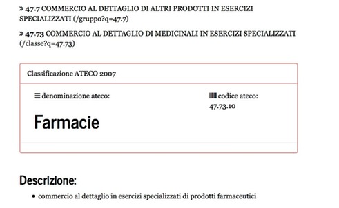 Codici ATECO • Categoria farmacie 2020